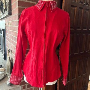 Rod's Red Long Sleeve Shirt with Studded Collar and Sleeve Cuffs Large